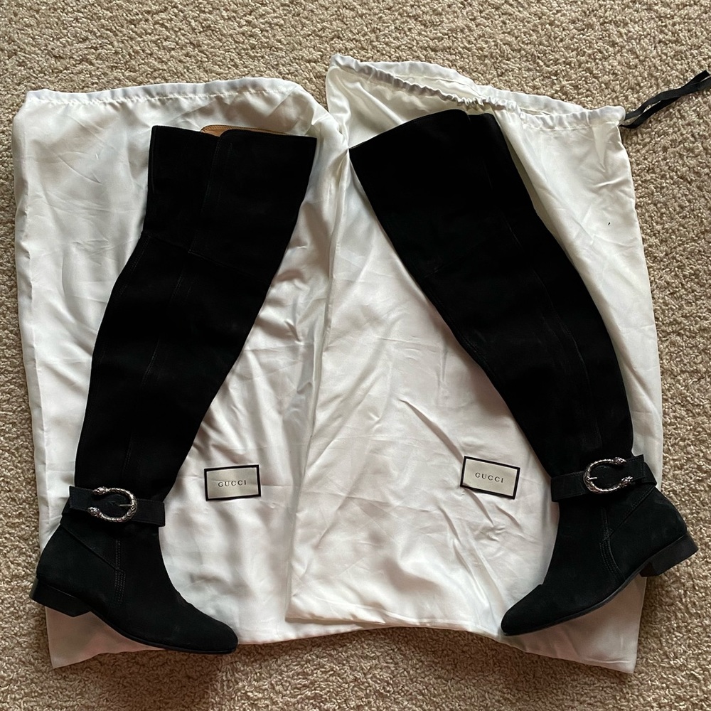 Gucci Dionysus Black Suede Over The Knee Boots Sz 36.5 - Picture 2 of 16